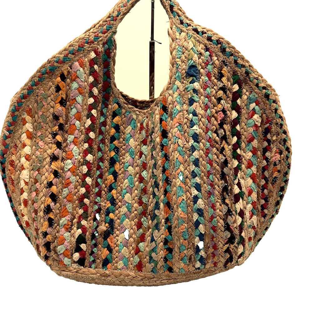 Antik Kraft Runi Tote Bag Bohemian Large Colorful Jute Braided Rainbow Vibe